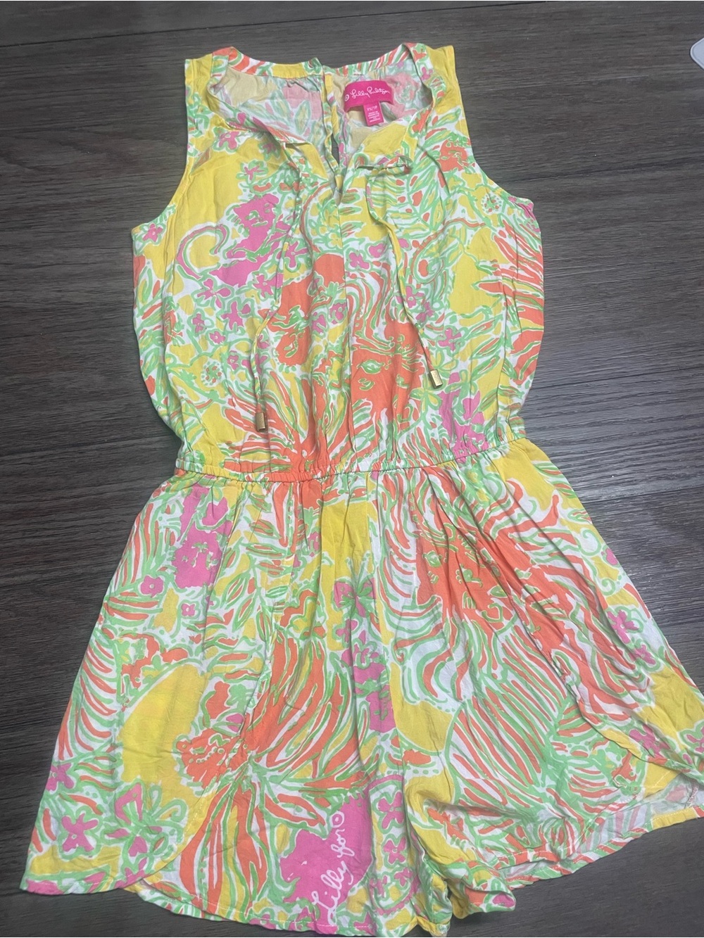 Lilly Pulitzer Yellow Pink Coral Tropical Sleeveless Romper